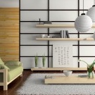Reka bentuk ruang tamu moden dalam foto gaya Jepun