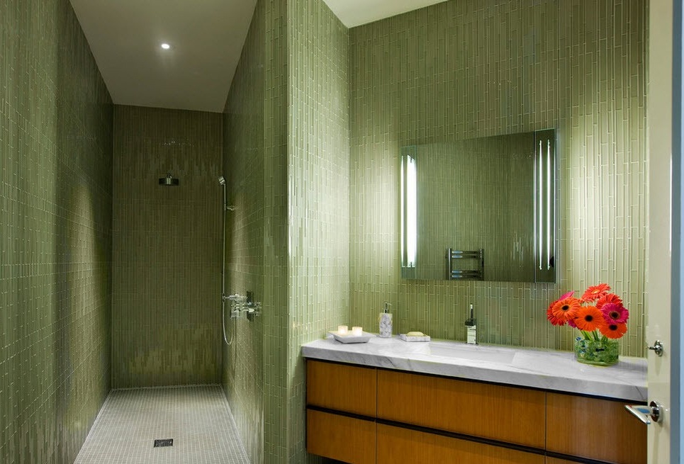 Dinding mozek hijau di bilik mandi