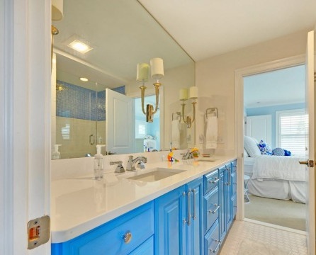 Warna biru di perabot bilik mandi