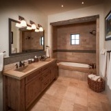 Gabungan elemen kayu di bilik mandi