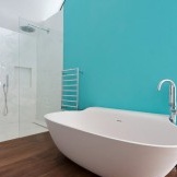 Putih dan biru dalam - dalaman bilik mandi yang cerah