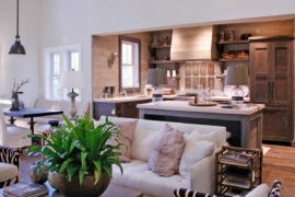 Dapur digabungkan dengan ruang tamu dengan gaya moden