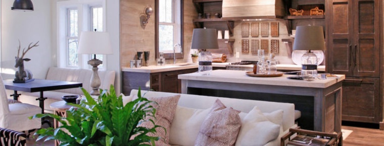 Küche kombiniert mit einem Wohnzimmer in einem modernen Stil