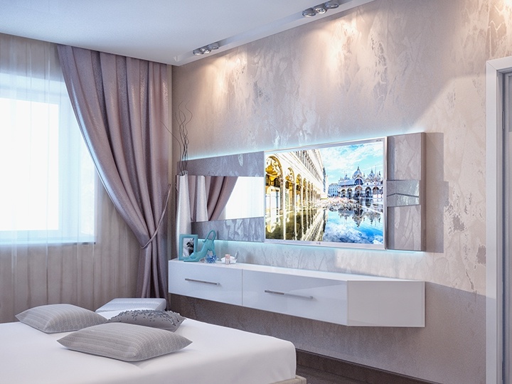 Zartes Flieder kombiniert mit Weiß verleiht einem modernen Schlafzimmer Komfort