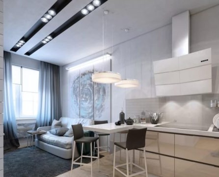 minimalistische Küche-Wohnzimmer