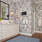 Eine Kombination aus schattigen Wänden und einem Teppich im Badezimmer